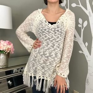 Anthropologie Lovemarks boho fringe, hood sweater